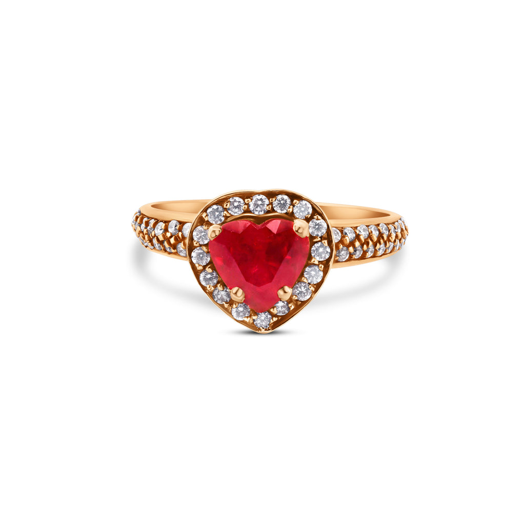 ANELLO IN ORO ROSA CON RUBINO A CUORE