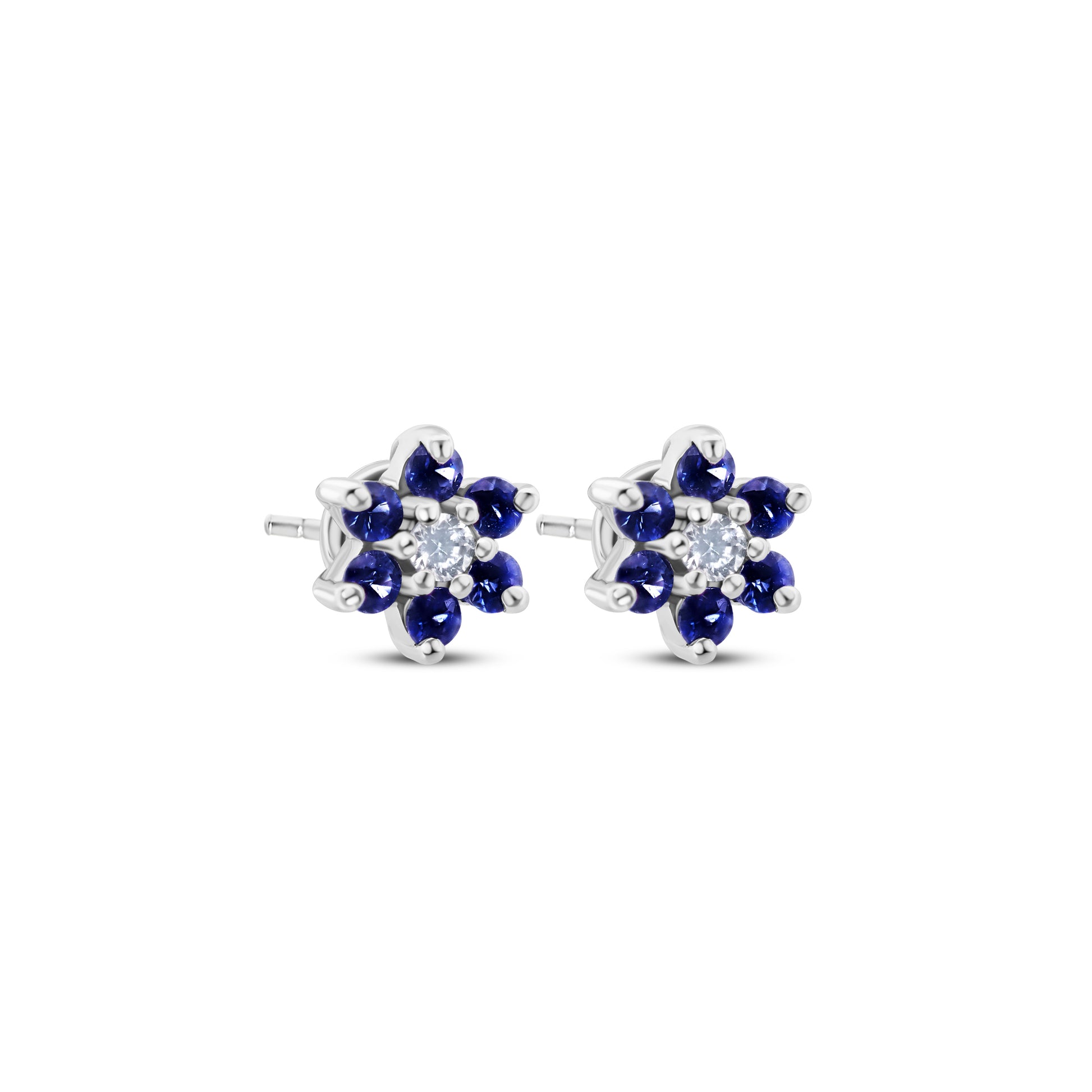 ORECCHINI A FIORE CON ZAFFIRI BLU E DIAMANTI