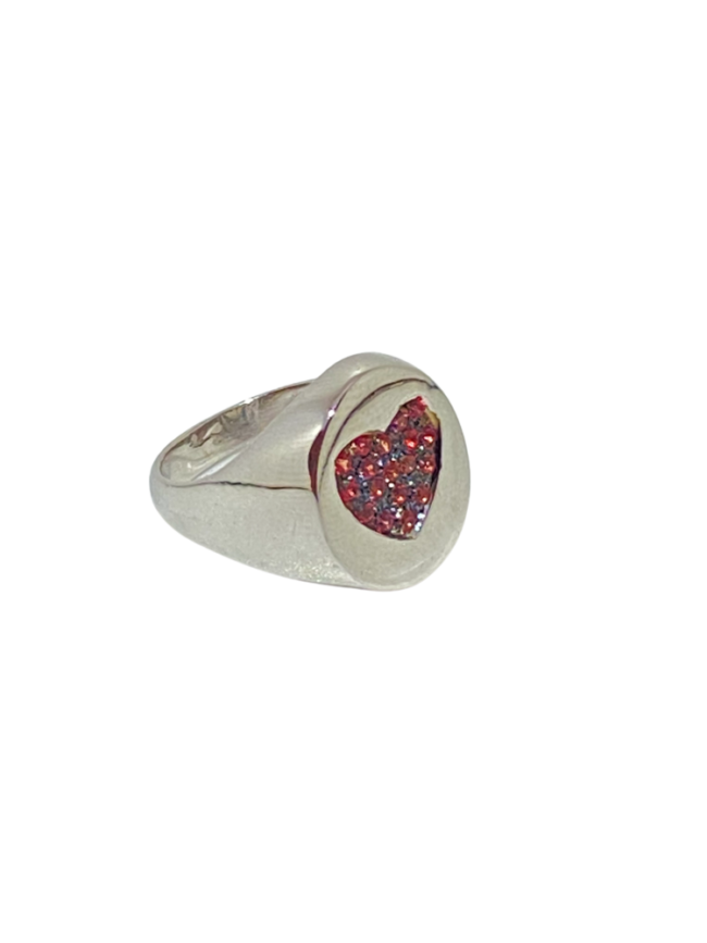 Anello sigillo con cuore di zaffiri colorati