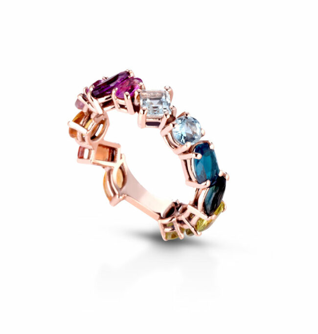 Anello rainbow fancy con pietre preziose multicolor